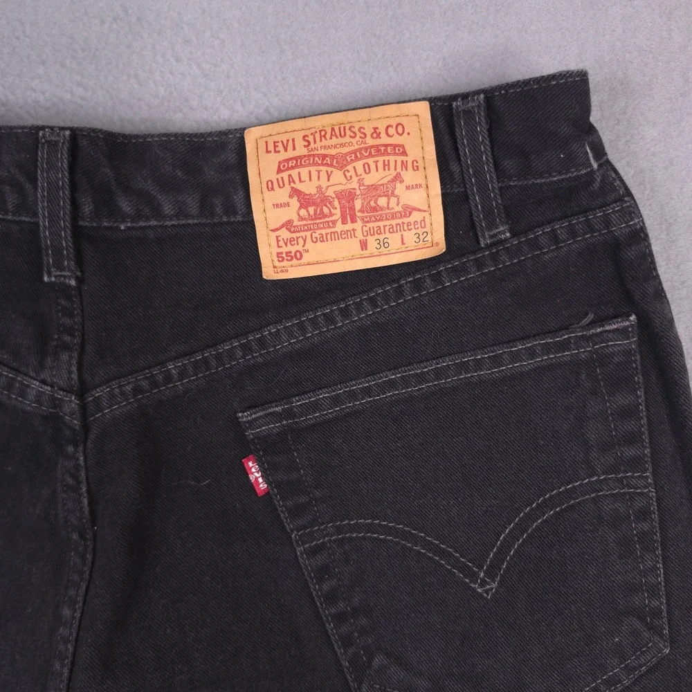 Levis 550 Jeans Relaxed Fit Black 36x32 Cotton Tapered Leg Vintage 90s Style